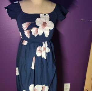 YOINS Navy Blue Floral High Low Dress
